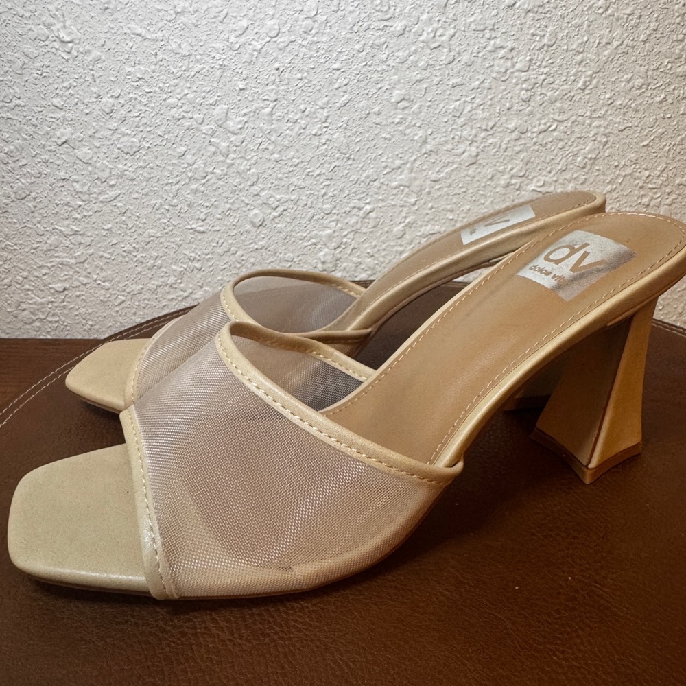 Dolce Vita Beige Nude Mesh YATES Block Heel Slides